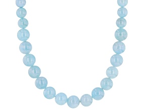Blue Aquamarine Rhodium Over Sterling Silver Graduated Necklace