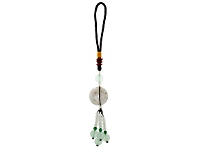 Green Jadeite and Green and White Glass Beads, Silk Cord Beaded Key Chain