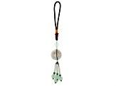 Green Jadeite and Green and White Glass Beads, Silk Cord Beaded Key Chain