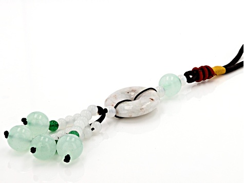 Green Jadeite and Green and White Glass Beads, Silk Cord Beaded Key Chain