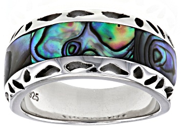 Picture of Multi Color Abalone Shell Rhodium Over Sterling Silver Band Ring