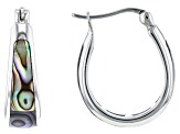 Multi Color Abalone Shell Rhodium Over Sterling Silver Hoop Earrings