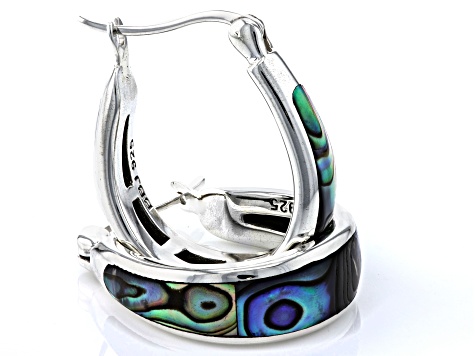 Multi Color Abalone Shell Rhodium Over Sterling Silver Hoop Earrings