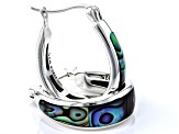Multi Color Abalone Shell Rhodium Over Sterling Silver Hoop Earrings