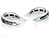 Multi Color Abalone Shell Rhodium Over Sterling Silver Hoop Earrings