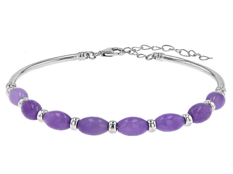 Purple Jadeite Rhodium Over Sterling Silver Bracelet