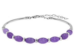 Purple Jadeite Rhodium Over Sterling Silver Bracelet