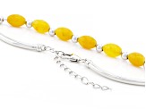 Yellow Jadeite Rhodium Over Sterling Silver Bracelet