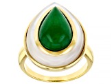 Green Jadeite With White Mother-Of-Pearl 18k Yellow Gold Over Sterling Silver Ring