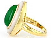 Green Jadeite With White Mother-Of-Pearl 18k Yellow Gold Over Sterling Silver Ring