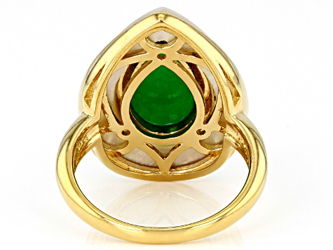 Green Jadeite With White Mother-Of-Pearl 18k Yellow Gold Over Sterling Silver Ring