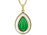 Green Jadeite With White Mother-Of-Pearl 18k Yellow Gold Over Silver Pendant With Chain