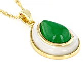 Green Jadeite With White Mother-Of-Pearl 18k Yellow Gold Over Silver Pendant With Chain