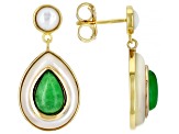 Pear Green Jadeite With Multi-Shape White Mother-Of-Pearl 18k Yellow Gold Over Silver Earrings