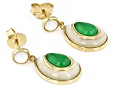 Pear Green Jadeite With Multi-Shape White Mother-Of-Pearl 18k Yellow Gold Over Silver Earrings