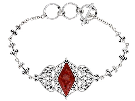 Red Sponge Coral Rhodium Over Sterling Silver Bracelet - PCF651 | JTV.com