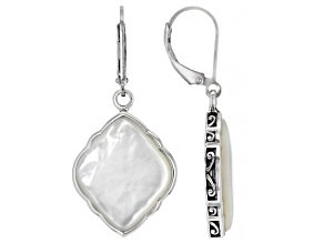 White Mother-of-Pearl Rhodium Over Sterling Silver Earrings