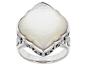 White Mother-Of-Pearl Rhodium Over Sterling Silver Ring