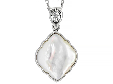 White Mother-Of-Pearl Rhodium Over Sterling Silver Enhancer With Chain ...