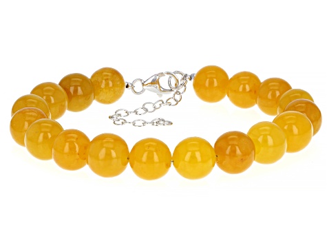 Yellow Jadeite Beaded Rhodium Over Sterling Silver Bracelet