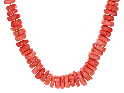 Pink Coral Chip Rhodium Over Sterling Silver Necklace