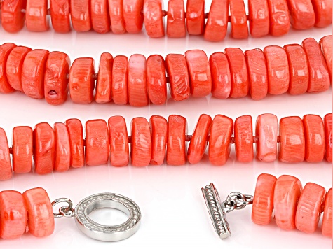 Pink Coral Chip Rhodium Over Sterling Silver Necklace