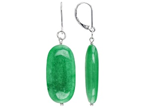 Green Jadeite Rhodium Over Sterling Silver Dangle Earrings