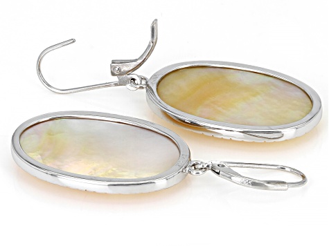 Golden Mother-Of-Pearl Rhodium Over Sterling Silver Dangle Earrings