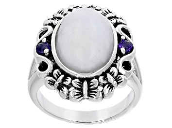 Picture of White Jadeite With Amethyst Rhodium Over Silver Ring .10ctw
