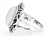 White Jadeite With Amethyst Rhodium Over Silver Ring .10ctw