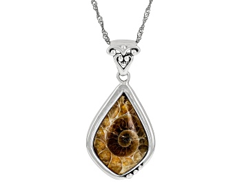 Picture of Ammonite Shell Oxidized Sterling Silver Pendant With Chain