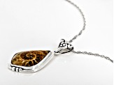 Ammonite Shell Oxidized Sterling Silver Pendant With Chain