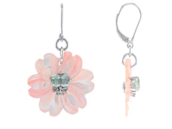 Picture of Pink Mother-of-Pearl, Prasiolite & White Zircon Rhodium Over Sterling Silver Flower Earrings 1.66vye