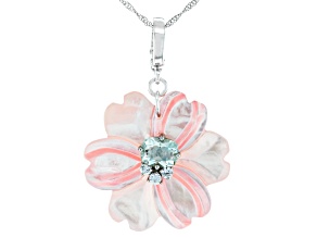 Pink Mother-of-Pearl, Prasiolite & White Zircon Rhodium Over Silver Flower Enhancer 1.94ctw