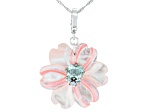 Pink Mother-of-Pearl, Prasiolite & White Zircon Rhodium Over Silver Flower Enhancer/Chain 1.94ctw
