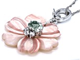 Pink Mother-of-Pearl, Prasiolite & White Zircon Rhodium Over Silver Flower Enhancer/Chain 1.94ctw