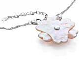 Pink Mother-of-Pearl, Prasiolite & White Zircon Rhodium Over Silver Flower Enhancer/Chain 1.94ctw