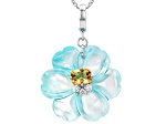 Blue Mother-of-Pearl, Citrine & Zircon Rhodium Over Silver Flower Enhancer With Chain, 35mm, 2.43ctw