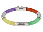 Multi-Color Jadeite Rhodium Over Sterling Silver Bangle Bracelet