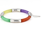 Multi-Color Jadeite Rhodium Over Sterling Silver Bangle Bracelet