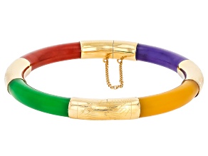 Multi-Color Jadeite 18k Gold Over Sterling Silver Bangle Bracelet