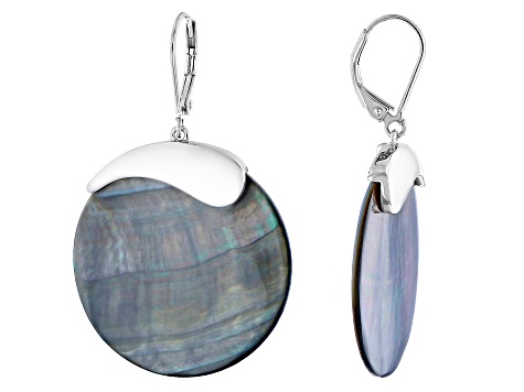 Black Mother-of-Pearl Rhodium Over Sterling Silver Earrings