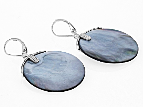 Black Mother-of-Pearl Rhodium Over Sterling Silver Earrings