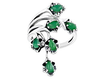 Picture of Green Jadeite Rhodium Over Sterling Silver Leaf Ring