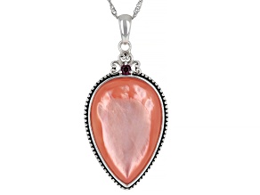 Pink Mother-of-Pearl with Rhodolite Sterling Silver Pendant with Chain