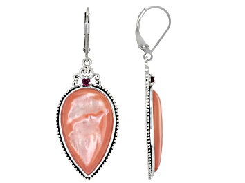Picture of Pink Mother-of-Pearl with Rhodolite Sterling Silver Earrings 0.32ctw