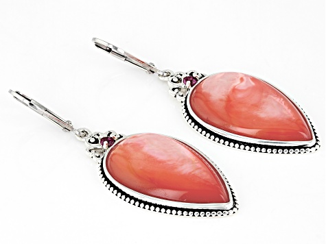 Pink Mother-of-Pearl with Rhodolite Sterling Silver Earrings 0.32ctw
