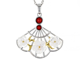 Red Sponge Coral Rhodium & 18K Yellow Gold Over Silver Two-Tone Pendant With Chain