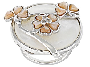 White Mother-Of-Pearl With Pink Mother-Of-Pearl Rhodium Over Sterling Silver Ring 0.06ctw
