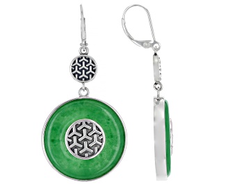 Picture of Round Green Jadeite Sterling Silver Dangle Earrings